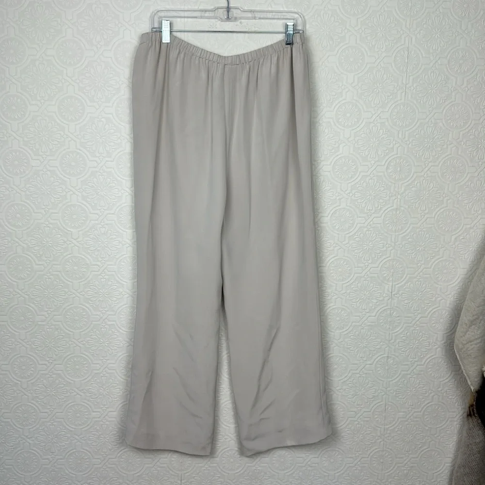 Lafayette 148 100% Silk trouser Pants Pull on‎ Stretchy Waist Cream Size 12